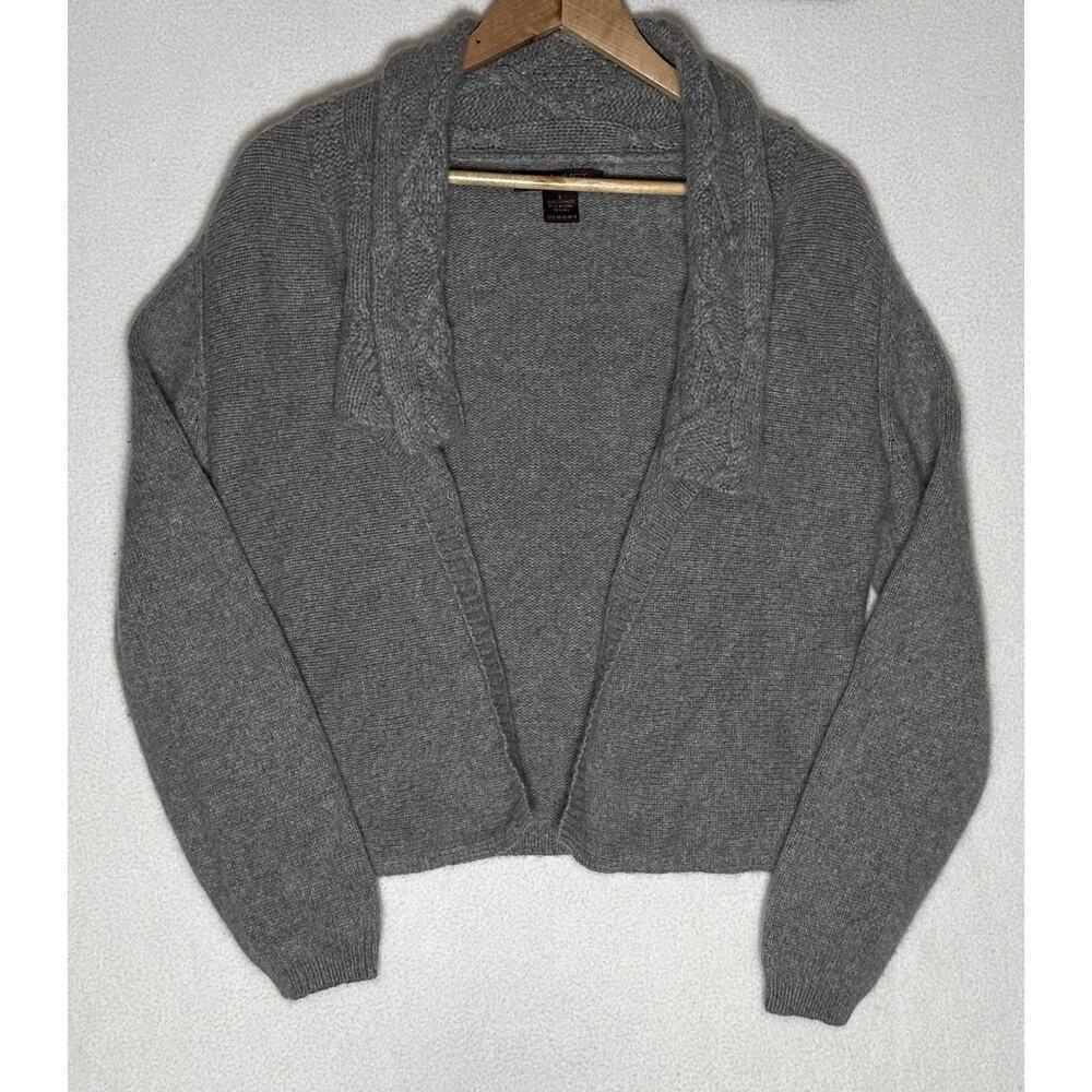 A GIANNETTI 100% CASHMERE GRAY OPEN SHAWL COLLAR CARDIGAN SWEATER, SIZE L